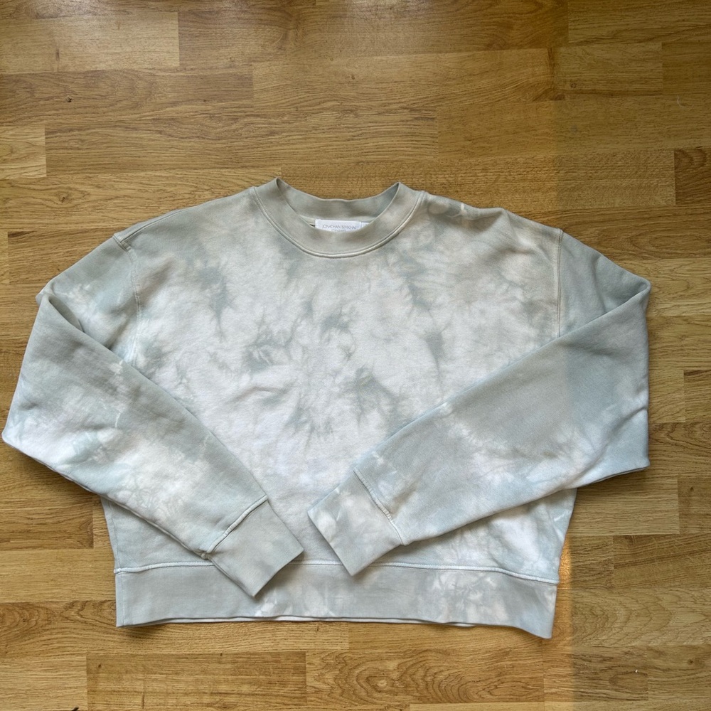 Jonathan Simkhai Organic Cotton Green & White Tie Dye Cropped Sweatshirt